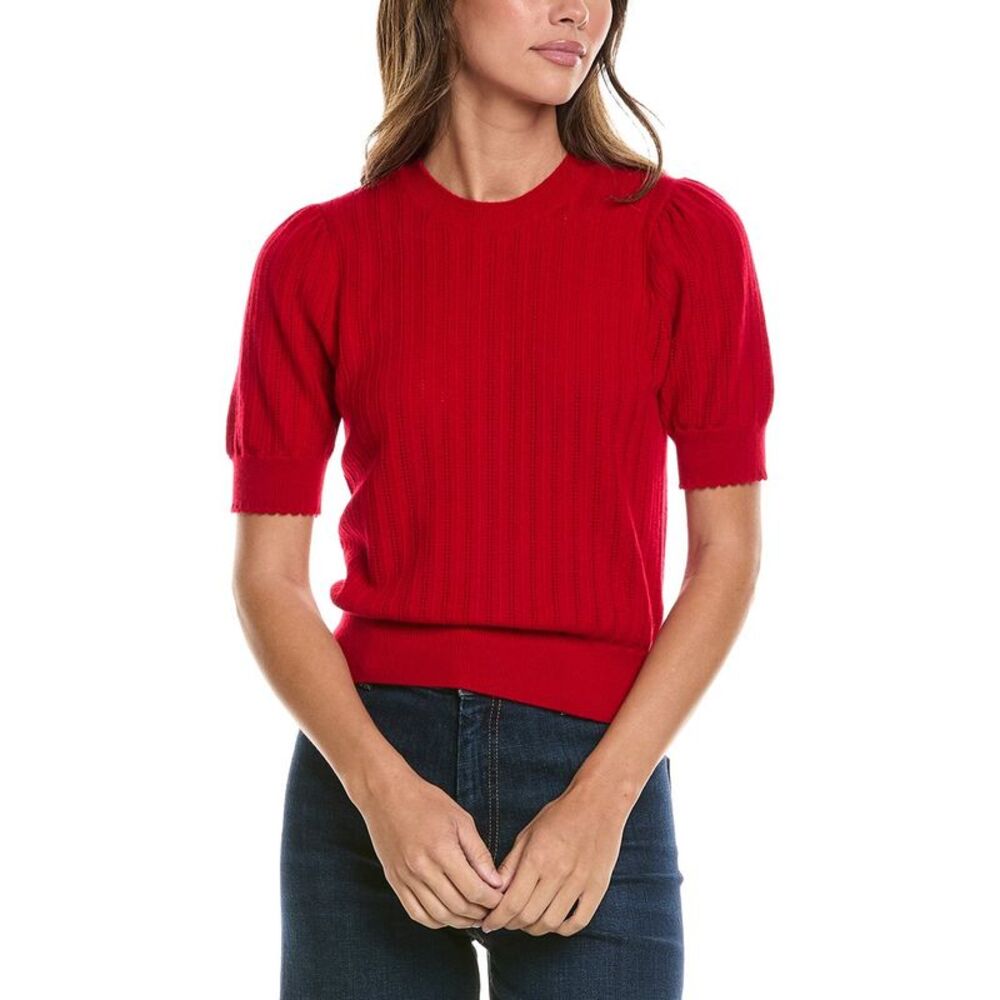Frame Denim Womens The Ladder Pointelle Cashmere Sweater, Red